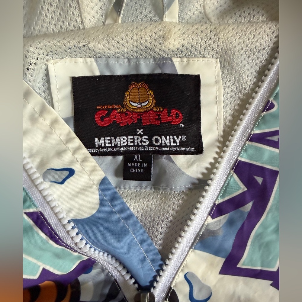Members Only Garfield Graphic Hooded Windbreaker Size XL Vintage Streetwear - Picture 5 of 10